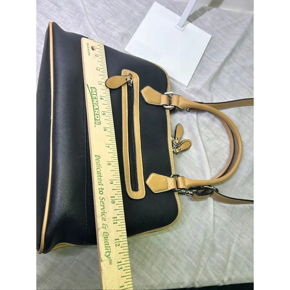 Giani Bernini Black Saffiano Dome Satchel Bag Tan Trim Crossbody Bag EUC